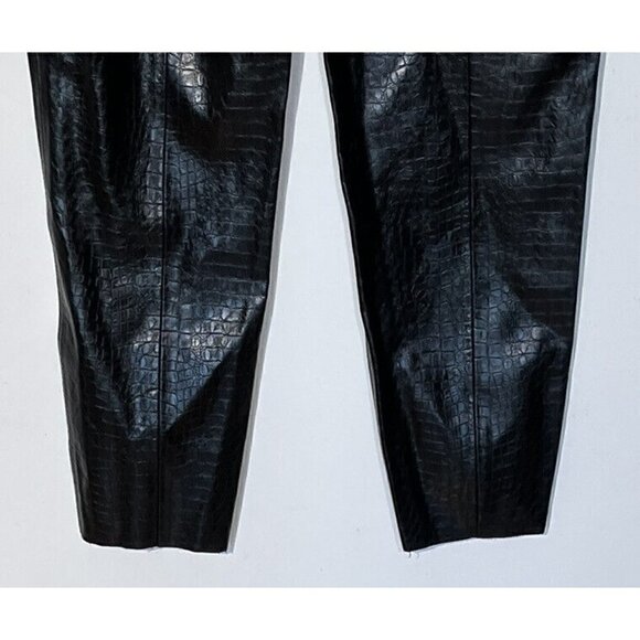 New Zara Black Croco Faux Leather Hi Rise Side Zip Vegan Ankle Pants - Picture 7 of 9